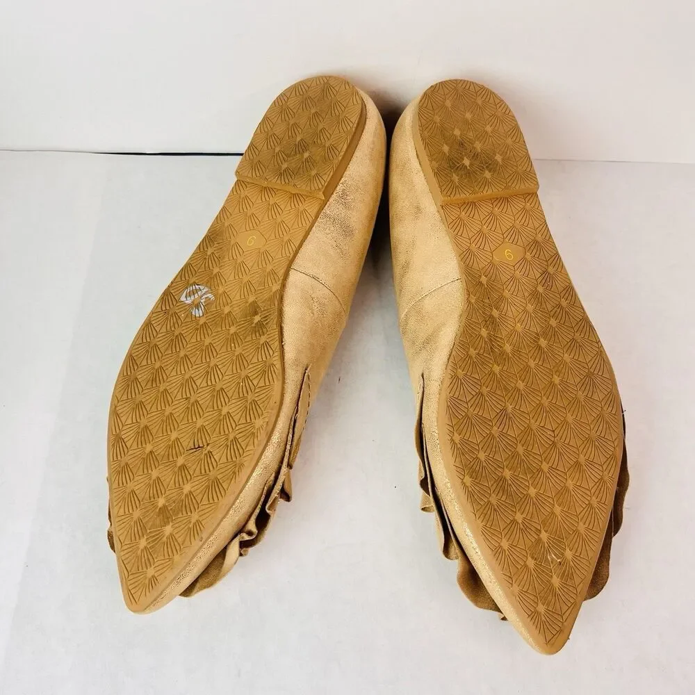 Seychelle Cottagecore Flats size 9 Downstage Gold Ruffle Tiered Shimmer Slip On